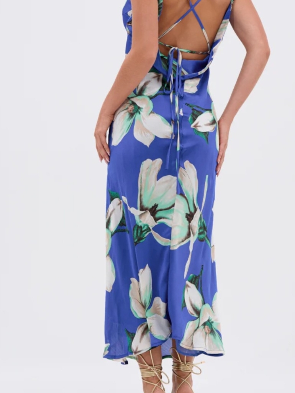 Blue Floral Strappy Back Maxi Dress